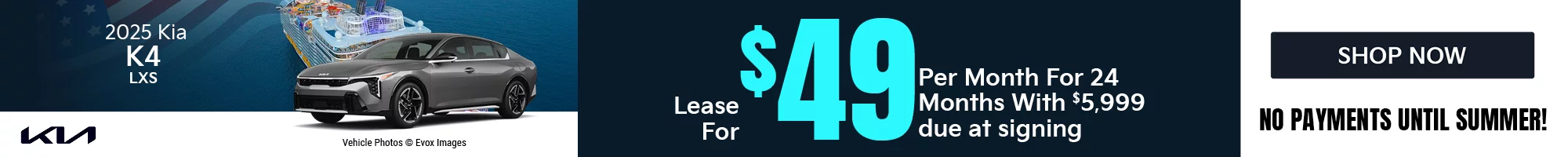 2025 Kia K4 LXS   Lease for $49 per month for 24 months with 5,999 due at signing
