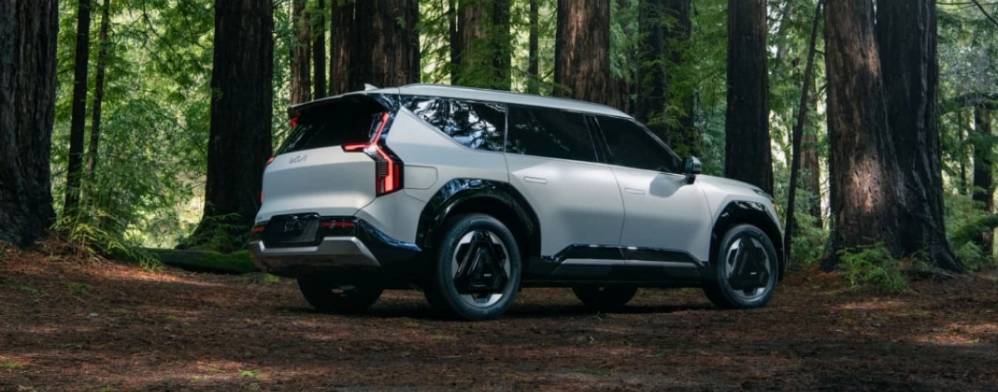 White 2024 Kia EV9 parked off-road