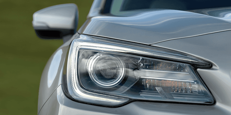 Close-up of a Subaru Outback LED headlight