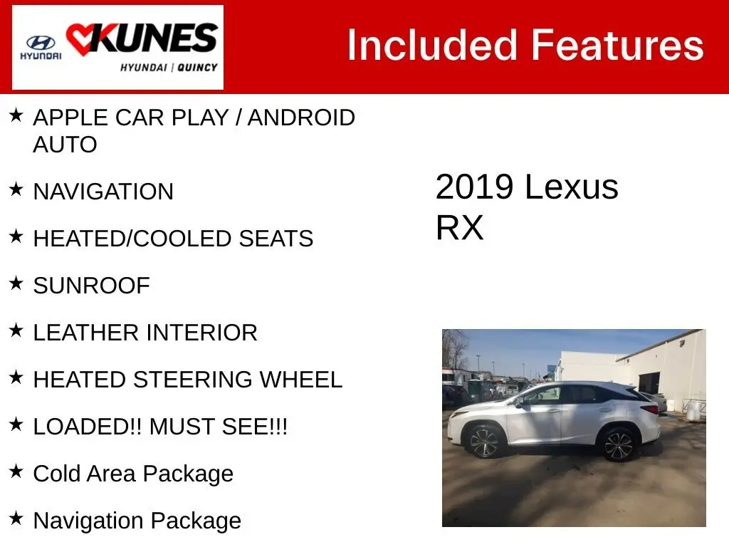 Used 2019 Lexus RX 350 with VIN 2T2BZMCA1KC183245 for sale in Quincy, IL