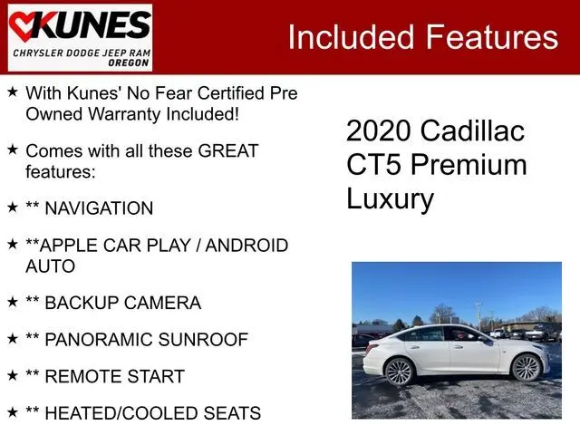 Used 2020 Cadillac CT5 Premium Luxury with VIN 1G6DT5RK5L0136965 for sale in Oregon, IL