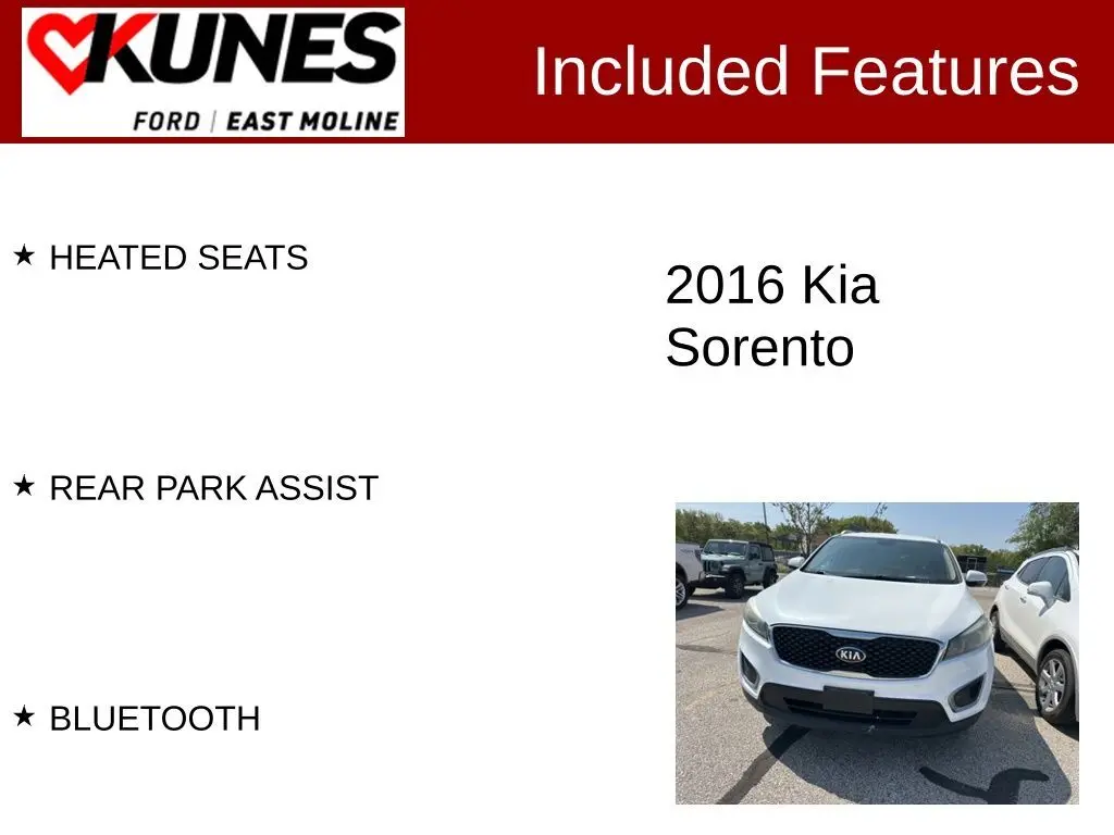 Used 2016 Kia Sorento LX with VIN 5XYPGDA35GG068387 for sale in East Moline, IL