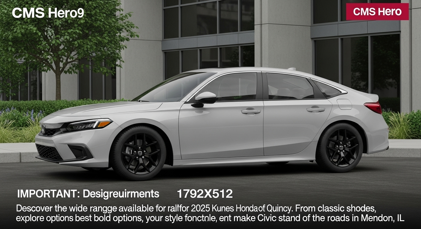 Discover the wide range of colors available for the 2025 Honda Civic at Kunes Honda of Quincy. From classic shades to bold new hues, explore the options that best suit your style and make your Civic stand out on the roads of Mendon, IL.
