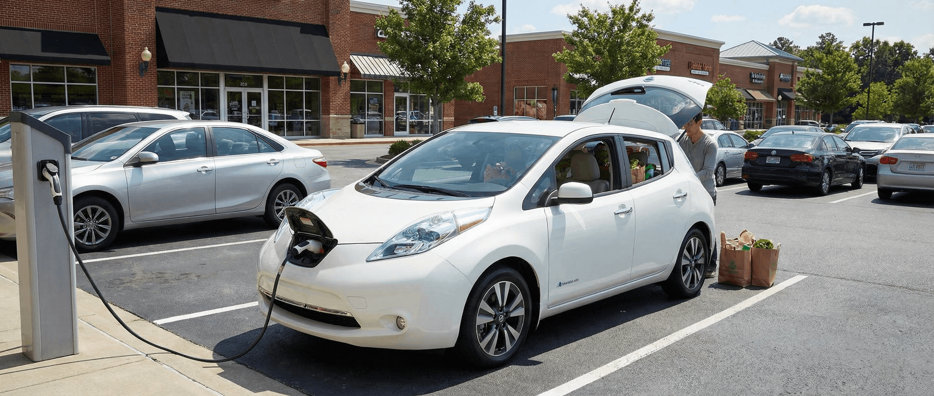 Nissan LEAF electric vehicle charging during errands in Roswell GA