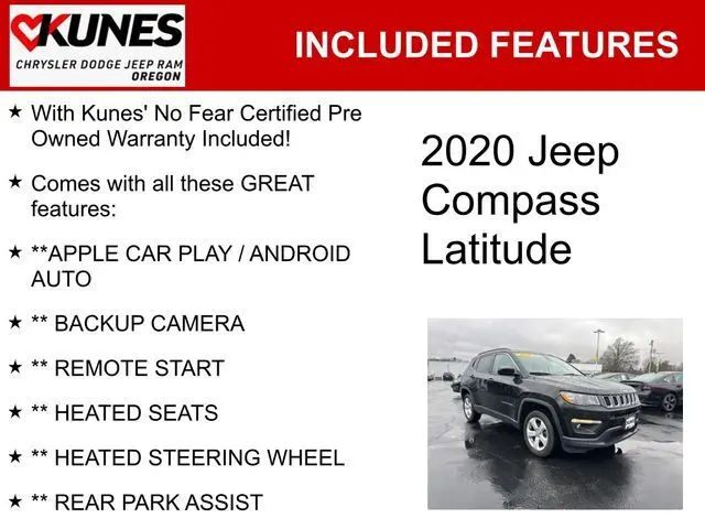 Used 2020 Jeep Compass Latitude with VIN 3C4NJDBBXLT239653 for sale in Oregon, IL