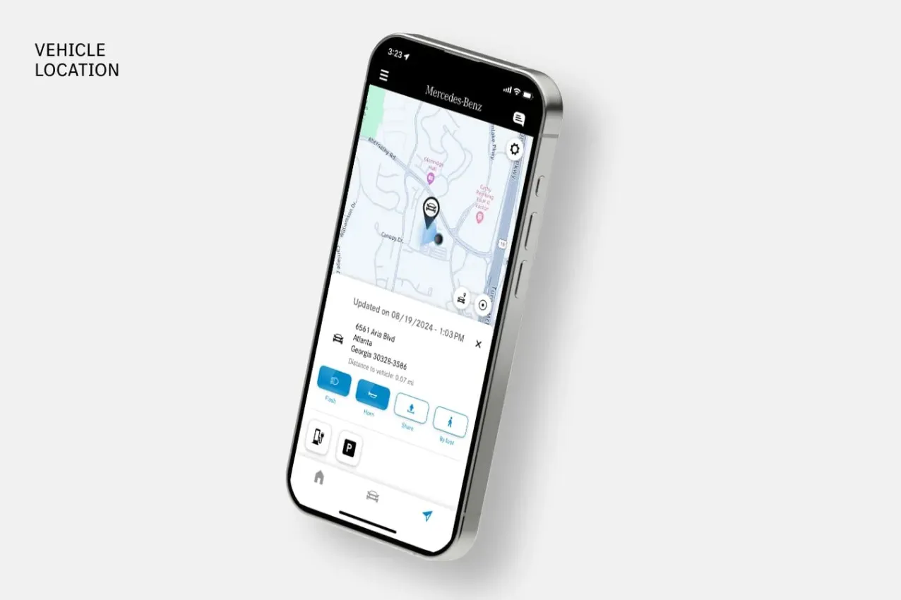 Smartphone showing map of vehicle location