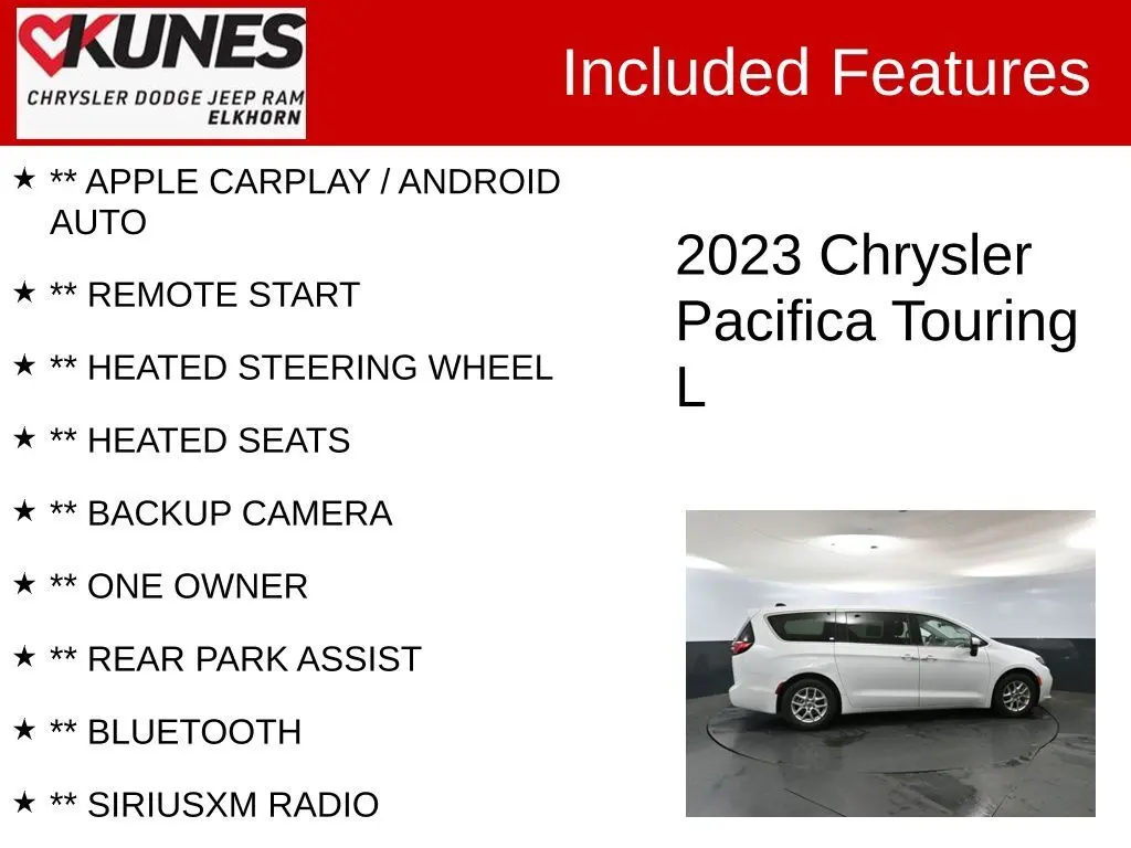 Used 2023 Chrysler Pacifica Touring L with VIN 2C4RC1BG2PR524331 for sale in Elkhorn, WI