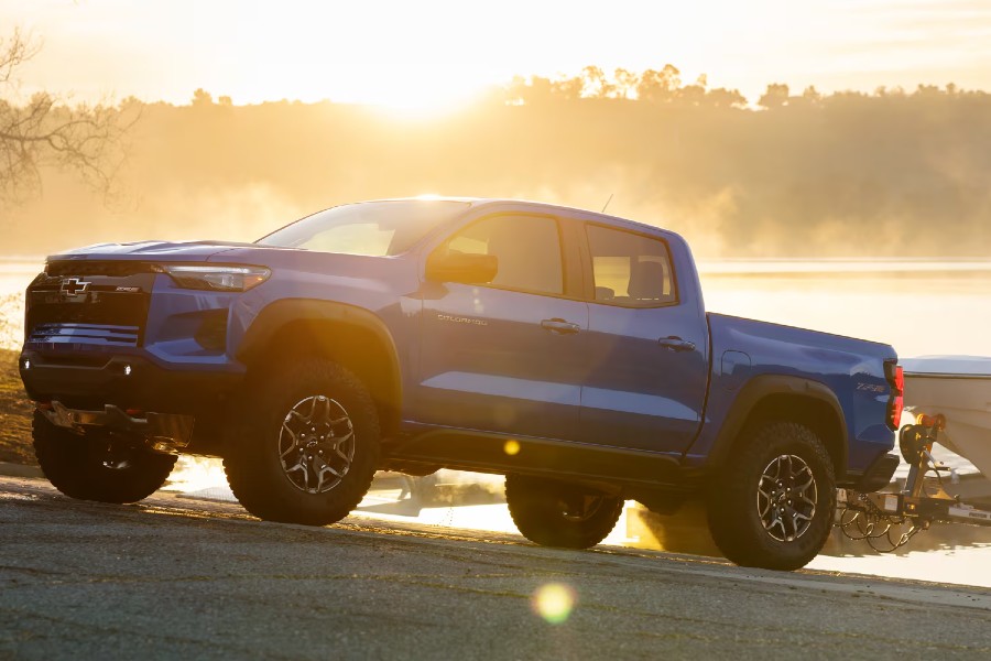 2026 Chevy Colorado Exterior Driver Side Front Profile while Towing a Boat