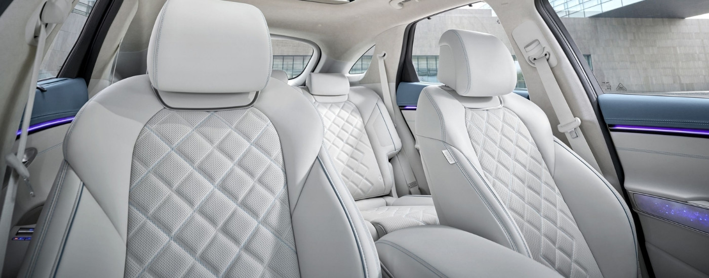 White leather seating in a 2026 Genesis GV70 EV.