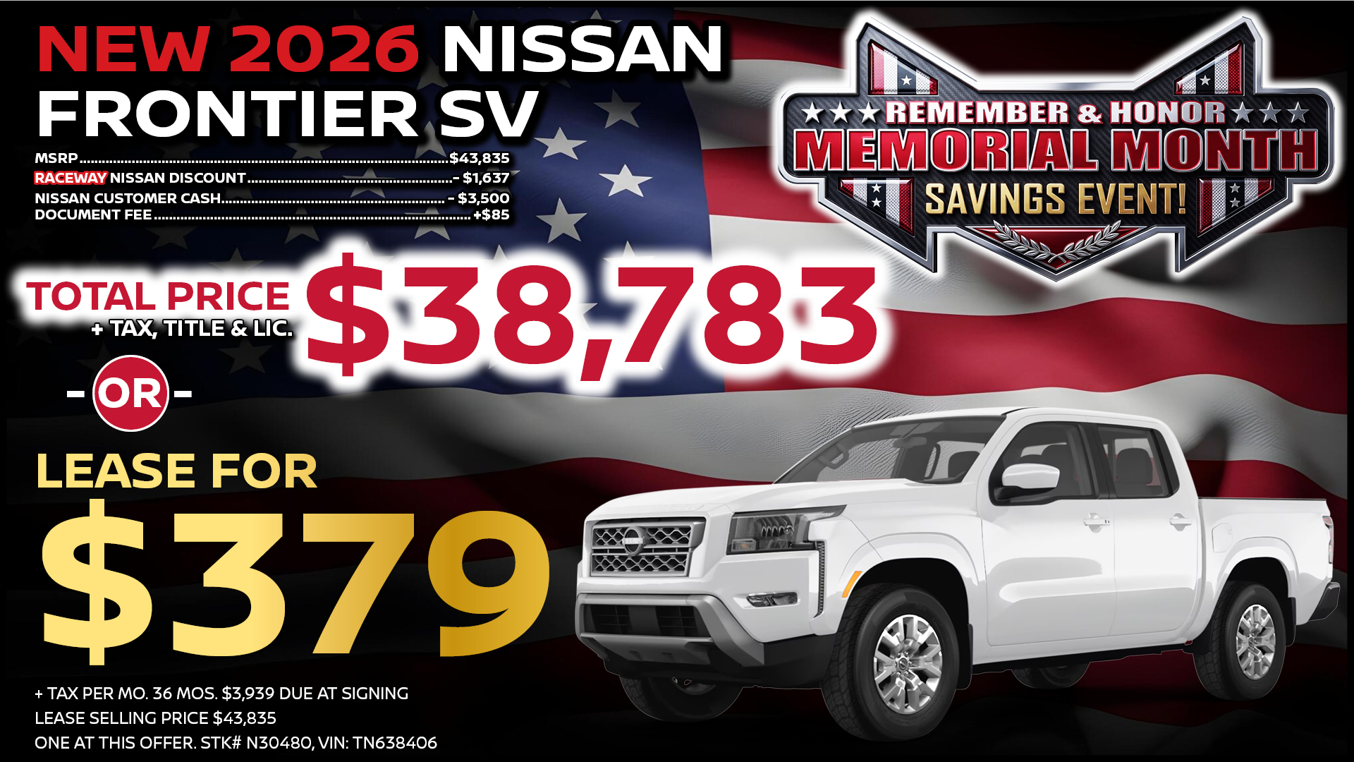 2026 Nissan Frontier SV Lease Special