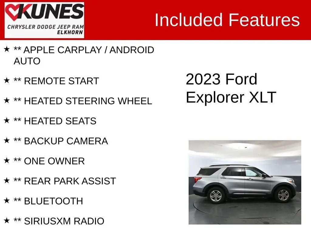 Used 2023 Ford Explorer XLT with VIN 1FMSK8DH7PGA69380 for sale in Elkhorn, WI