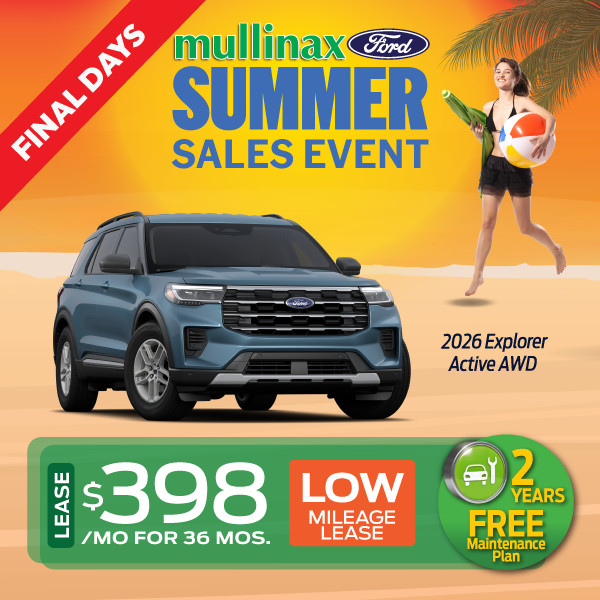 2026 Explorer Active AWD Lease $398/mo for 36 Mos.