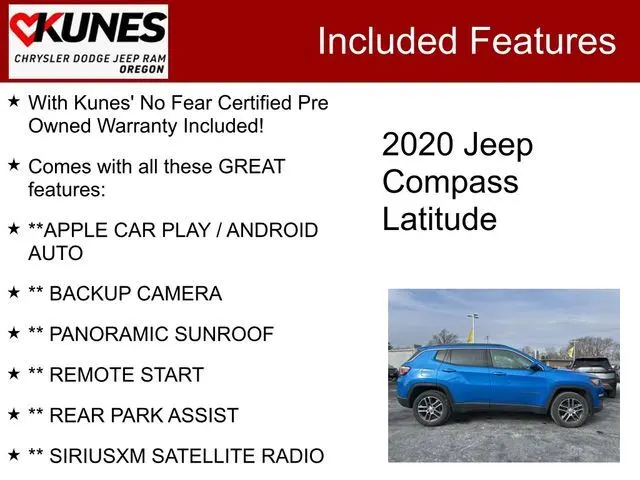 Used 2020 Jeep Compass Sun & Wheel with VIN 3C4NJCBB0LT143024 for sale in Oregon, IL