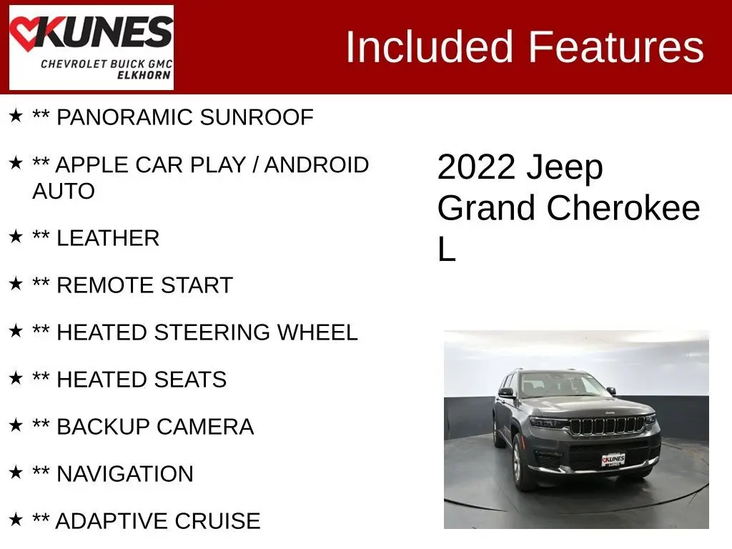 Used 2022 Jeep Grand Cherokee L Limited with VIN 1C4RJKBG7N8613929 for sale in Elkhorn, WI