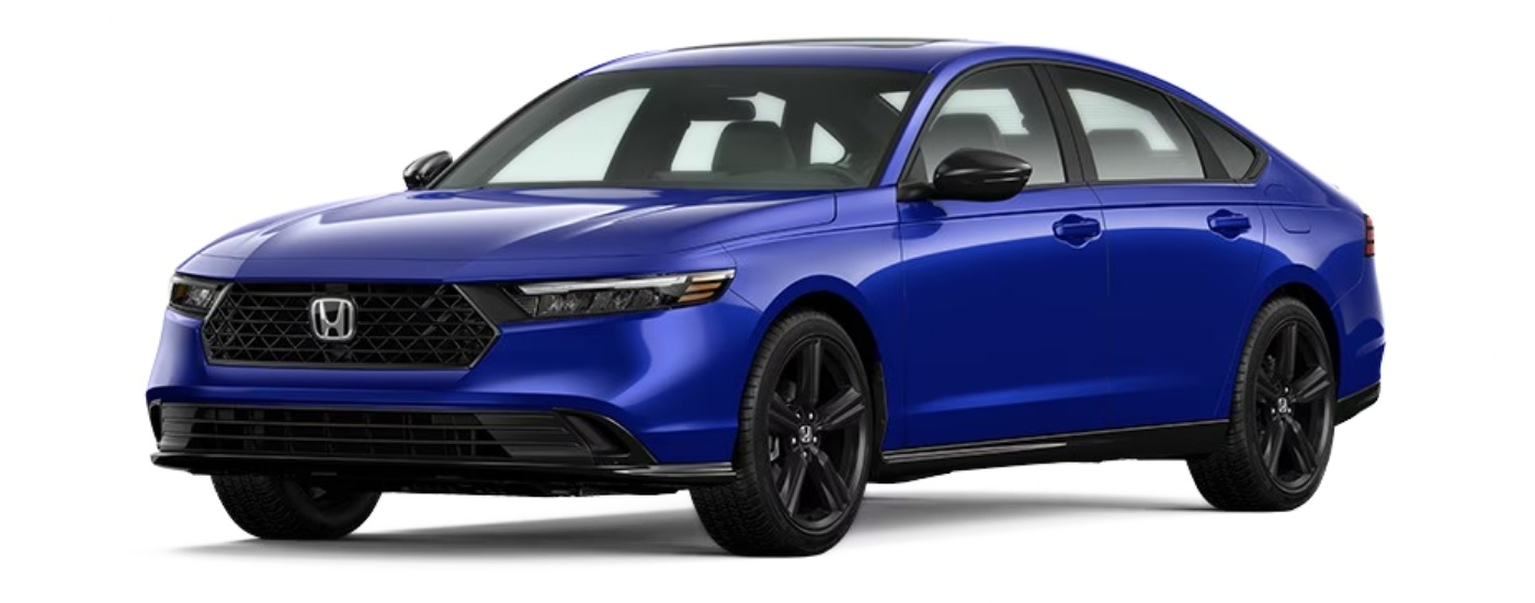 Blue 2025 Honda Accord Hybrid Sport-L angled left