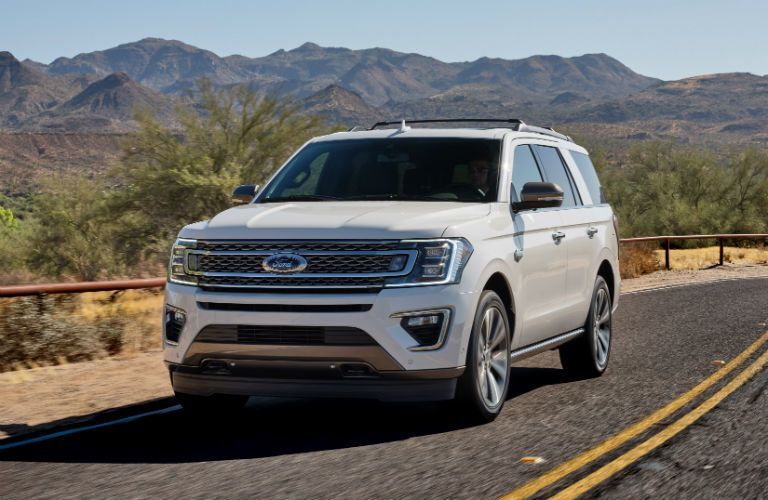 front view of a white Ford Expedition