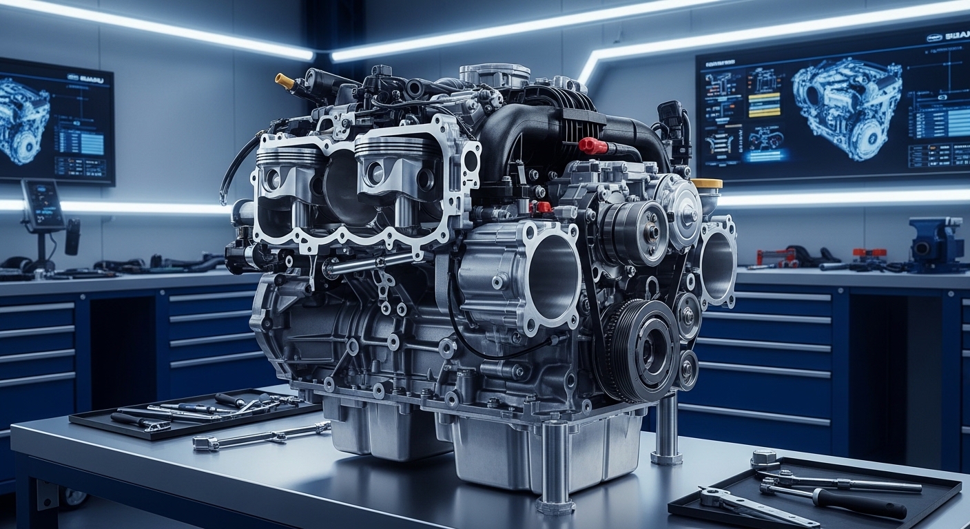 Close-up view of an automobile engine assembly
