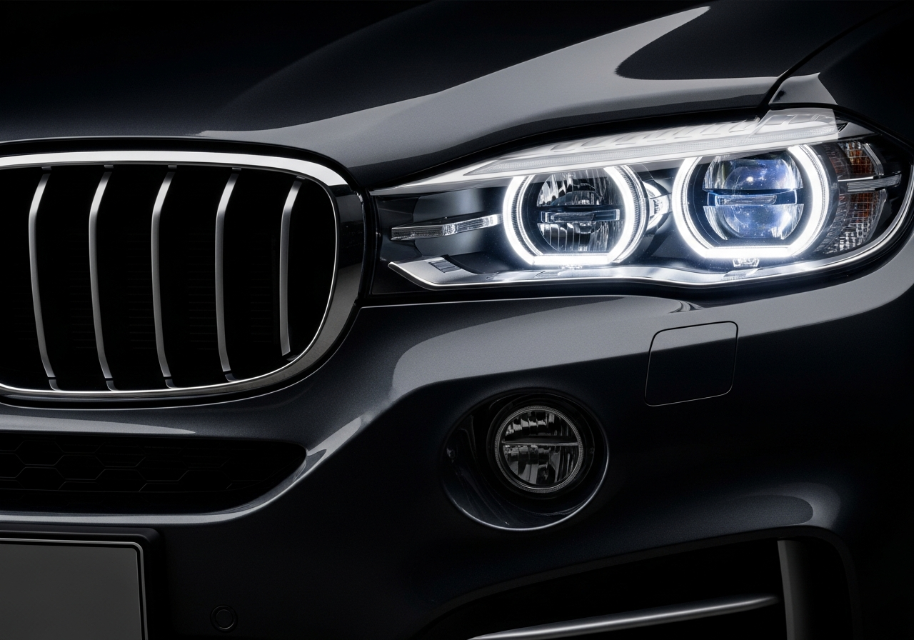 Close-up of BMW powertrain and shifter interior