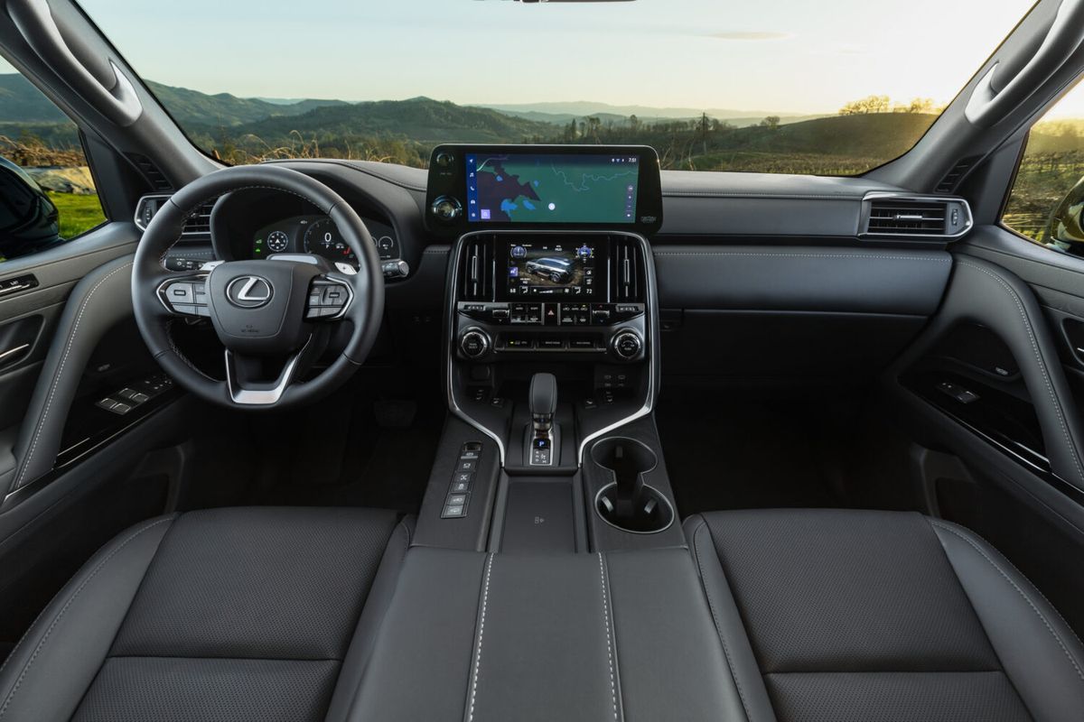 2026 Lexus LX cockpit showing the Multi-Terrain off-road display on the lower touchscreen