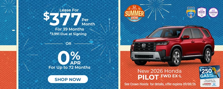 New 2026 Honda Pilot FWD EX-L Lease For $377 Per Month For 39 Months $3,991 Due At Signing Or 0% APR For Up To 72 Months