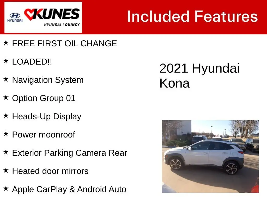 Used 2021 Hyundai Kona Ultimate with VIN KM8K5CA56MU619914 for sale in Quincy, IL