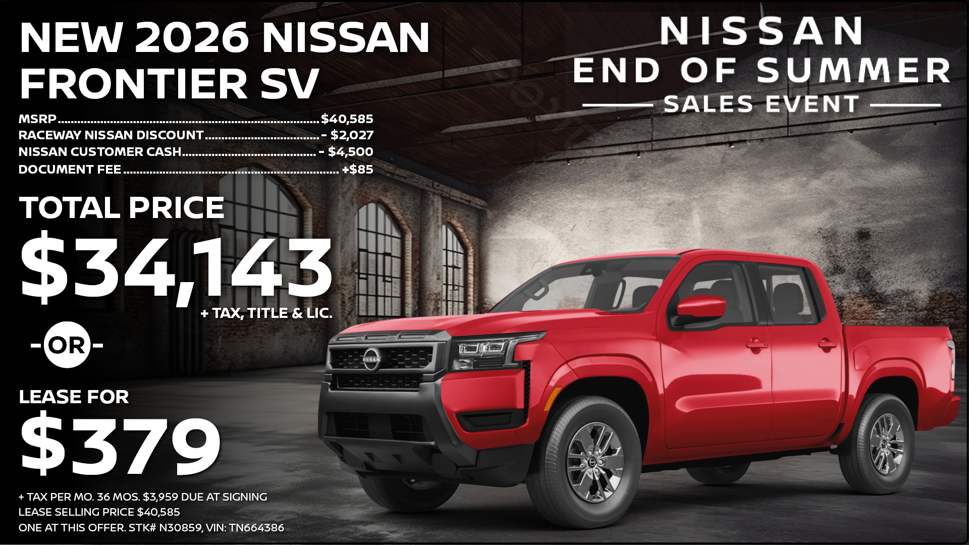 2026 Nissan Frontier SV Lease Special