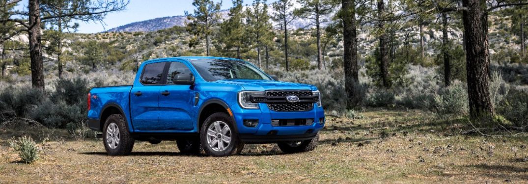 Blue 2024 Ford Ranger in the Forest