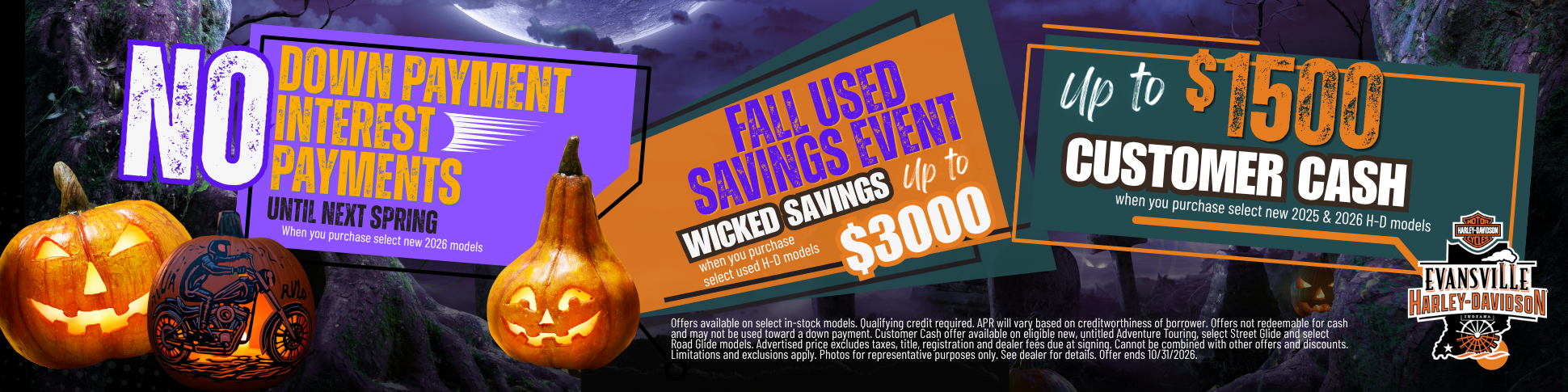 Halloween-themed image promoting motorcycle offers