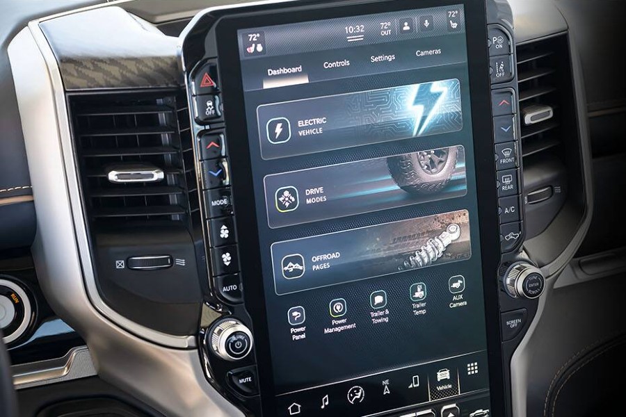 2027 RAM 1500 REV Interior Cabin Dashboard Infotainment Screen Closeup