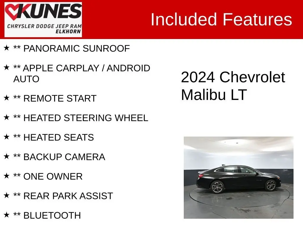 Used 2024 Chevrolet Malibu 1LT with VIN 1G1ZD5ST0RF210228 for sale in Elkhorn, WI