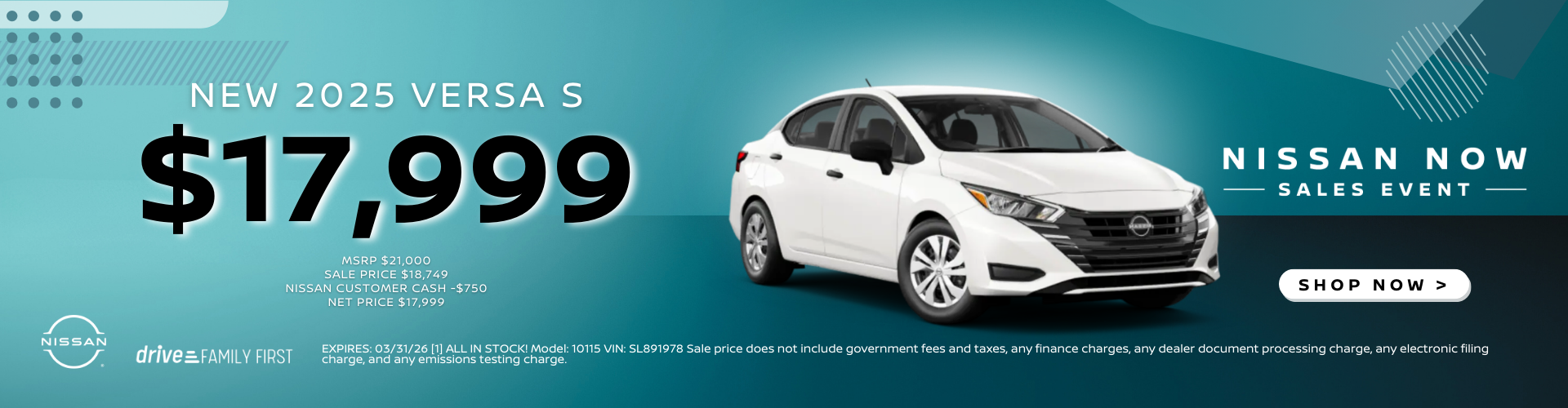 2025 Versa S $17999 Offer 