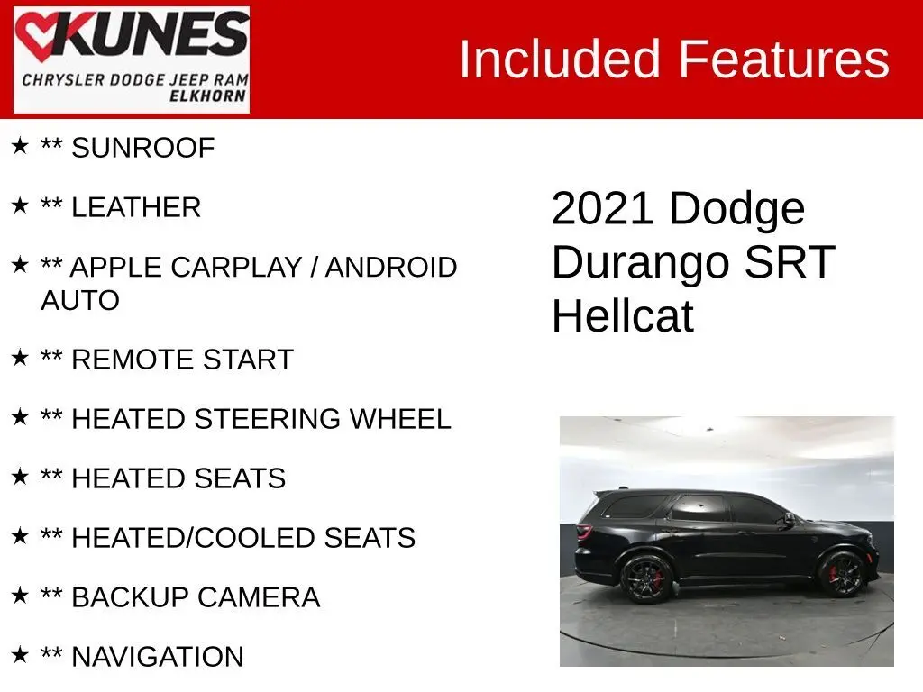 Used 2021 Dodge Durango SRT Hellcat with VIN 1C4SDJH92MC822177 for sale in Elkhorn, WI