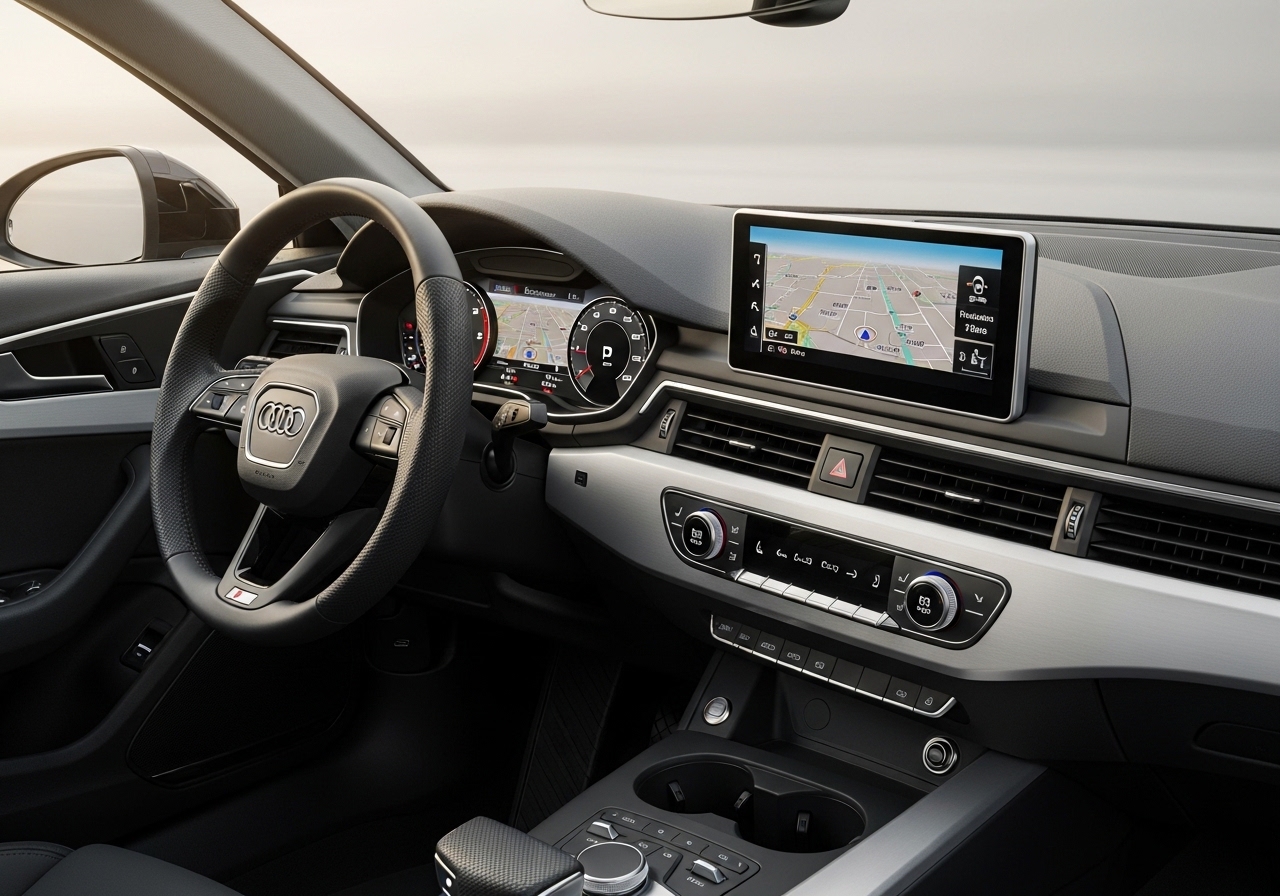 Audi A4 exterior in motion on a highway
