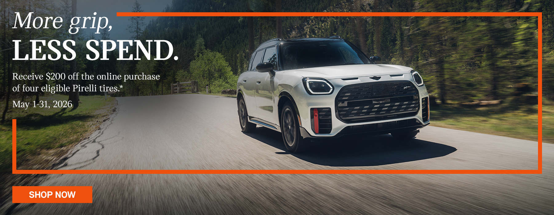 Receive $200 off the online purchase of four eligible Pirelli tires.