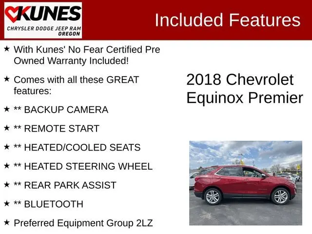 Used 2018 Chevrolet Equinox Premier with VIN 3GNAXWEX3JS535575 for sale in Oregon, IL