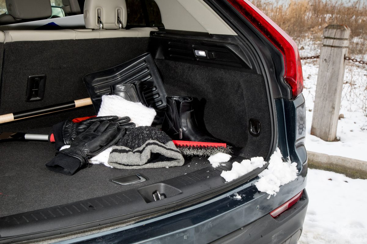 Car with Winter Emergency Kit Items