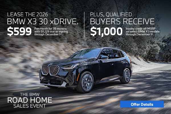 2026 X3 lease starting at $599 per month for 39 months