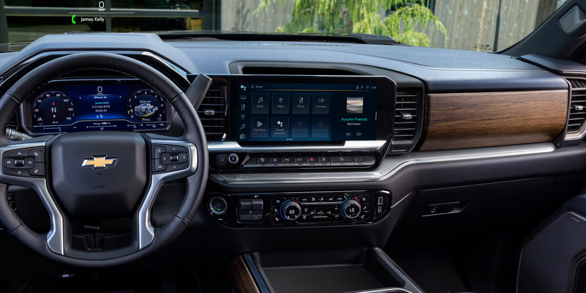 The front display screen in a chevy truck.