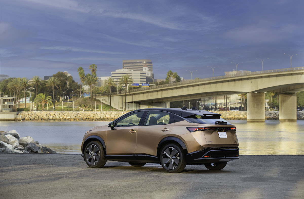 Nissan Ariya parked in front of river