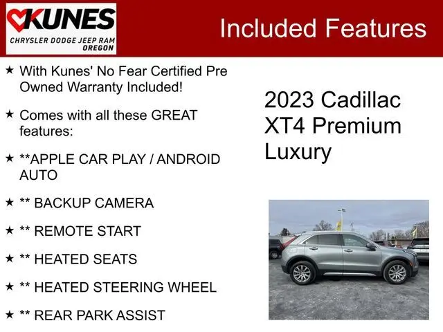 Used 2023 Cadillac XT4 Premium Luxury with VIN 1GYFZDR40PF137454 for sale in Oregon, IL