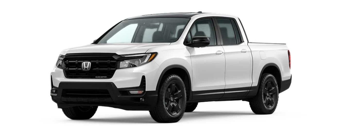 White 2026 Honda Ridgeline Black Edition angled left