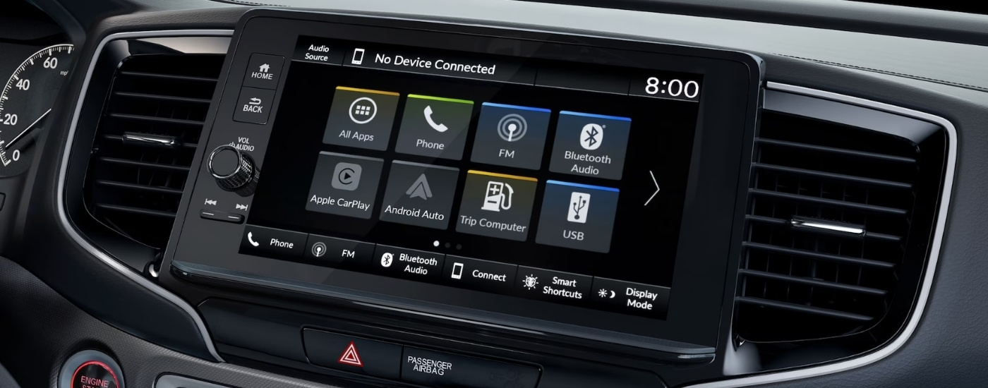 Close-up of an infotainment screen in a 2025 Honda Ridgeline RTL