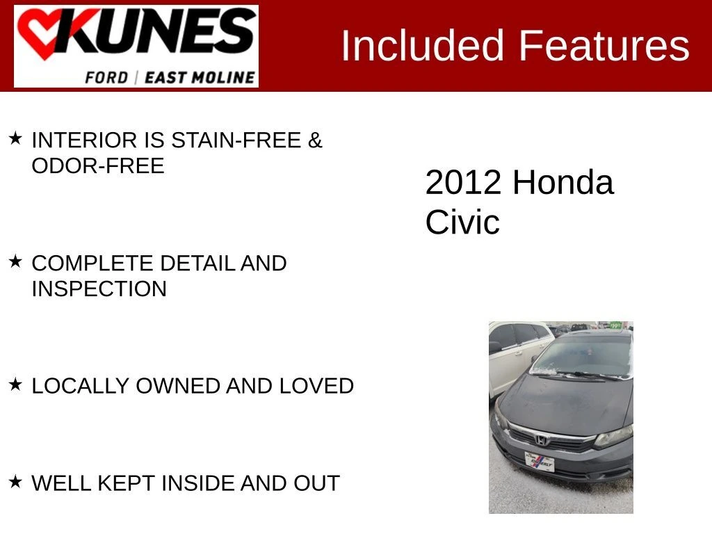 Used 2012 Honda Civic EX-L with VIN 2HGFB2F97CH504648 for sale in East Moline, IL