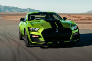 front view of a green 2021 Ford Mustang