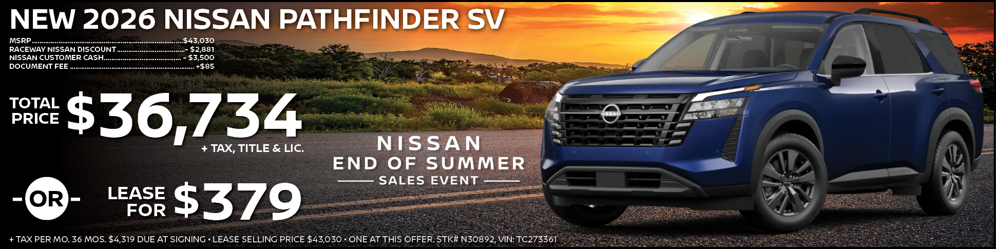 New 2026 Nissan Pathfinder Lease Offer
