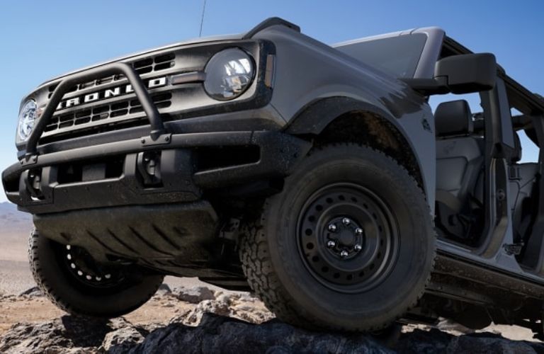 Black 2023 Ford Bronco Front Exterior on Trail with Steel Bumper