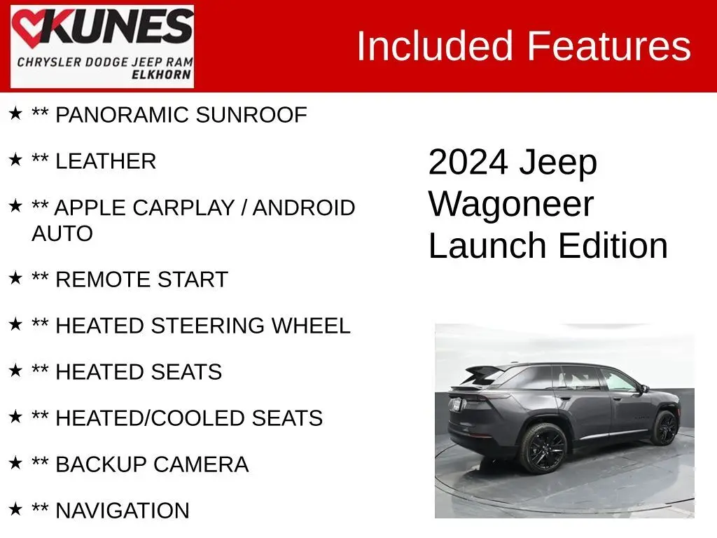 Used 2024 Jeep Wagoneer S Launch Edition with VIN 3C4RJNAK0RT178797 for sale in Elkhorn, WI