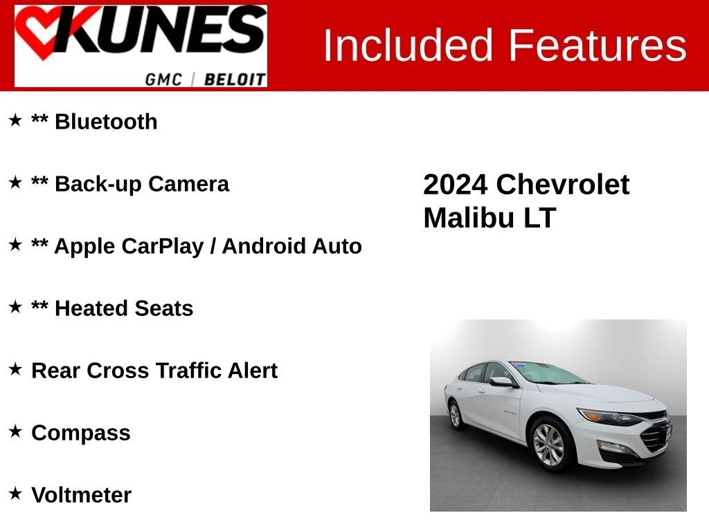 Used 2024 Chevrolet Malibu 1LT with VIN 1G1ZD5STXRF228607 for sale in Beloit, WI