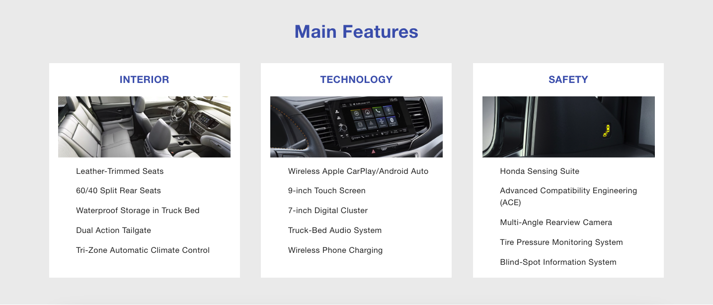 Honda 2024 Ridgeline Interior Features