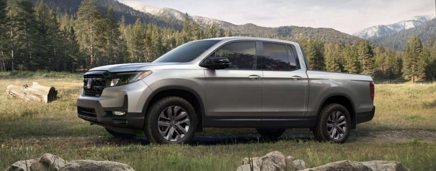 Silver 2026 Honda Ridgeline parked at an angle off-road